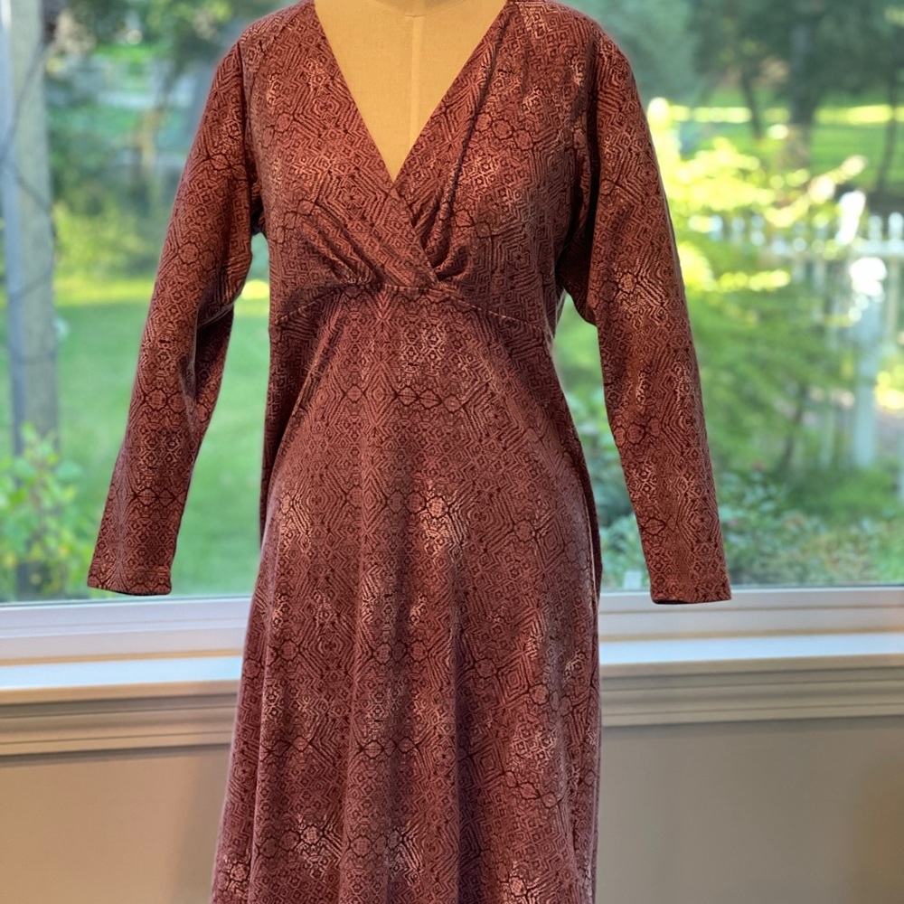 Patagonia Metairie Lt Violet Faux Wrap 3/4 Sleeve Organic Cotton Dress Size L